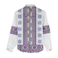 Ukraine Women Casual Shirt Traditional Braided Rope Belt Purple Folk Pattern