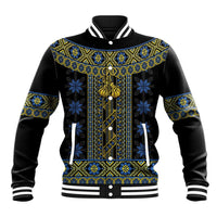 Ukraine Baseball Jacket Traditional Braided Rope Belt Folk Pattern National Color