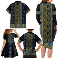 Ukraine Family Matching Long Sleeve Bodycon Dress and Hawaiian Shirt Traditional Braided Rope Belt Folk Pattern National Color