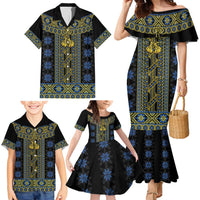 Ukraine Family Matching Mermaid Dress and Hawaiian Shirt Traditional Braided Rope Belt Folk Pattern National Color