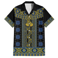 Ukraine Family Matching Off The Shoulder Long Sleeve Dress and Hawaiian Shirt Traditional Braided Rope Belt Folk Pattern National Color