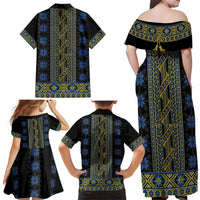 Ukraine Family Matching Off Shoulder Maxi Dress and Hawaiian Shirt Traditional Braided Rope Belt Folk Pattern National Color