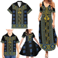 Ukraine Family Matching Summer Maxi Dress and Hawaiian Shirt Traditional Braided Rope Belt Folk Pattern National Color