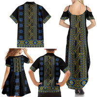 Ukraine Family Matching Summer Maxi Dress and Hawaiian Shirt Traditional Braided Rope Belt Folk Pattern National Color