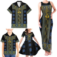 Ukraine Family Matching Tank Maxi Dress and Hawaiian Shirt Traditional Braided Rope Belt Folk Pattern National Color