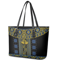 Ukraine Leather Tote Bag Traditional Braided Rope Belt Folk Pattern National Color