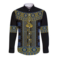Ukraine Long Sleeve Button Shirt Traditional Braided Rope Belt Folk Pattern National Color