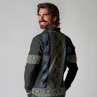 Ukraine Long Sleeve Polo Shirt Traditional Braided Rope Belt Folk Pattern National Color