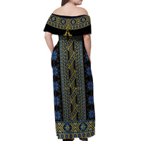 Ukraine Off Shoulder Maxi Dress Traditional Braided Rope Belt Folk Pattern National Color