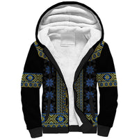 Ukraine Sherpa Hoodie Traditional Braided Rope Belt Folk Pattern National Color