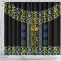 Ukraine Shower Curtain Traditional Braided Rope Belt Folk Pattern National Color
