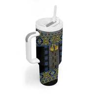 Ukraine Tumbler With Handle Traditional Braided Rope Belt Folk Pattern National Color