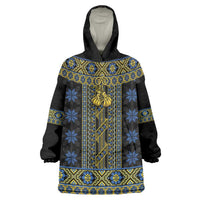 Ukraine Wearable Blanket Hoodie Traditional Braided Rope Belt Folk Pattern National Color