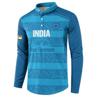 Custom India Football 2026 Button Sweatshirt Come On Blue Tigresses - Blue Version