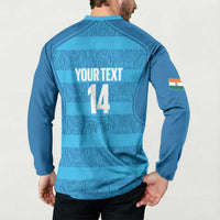 Custom India Football 2026 Button Sweatshirt Come On Blue Tigresses - Blue Version