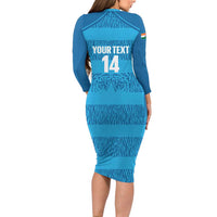 Custom India Football 2026 Long Sleeve Bodycon Dress Come On Blue Tigresses - Blue Version