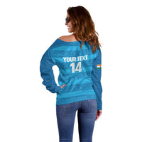 Custom India Football 2026 Off Shoulder Sweater Come On Blue Tigresses - Blue Version