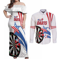 Custom United States Darts Couples Matching Off Shoulder Maxi Dress and Long Sleeve Button Shirt USA Go Champions
