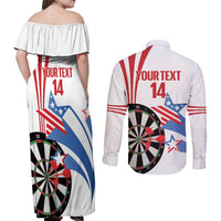 Custom United States Darts Couples Matching Off Shoulder Maxi Dress and Long Sleeve Button Shirt USA Go Champions