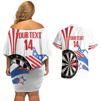 Custom United States Darts Couples Matching Off Shoulder Short Dress and Hawaiian Shirt USA Go Champions