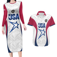 Custom United States Darts Couples Matching Long Sleeve Bodycon Dress and Hawaiian Shirt Come On USA Curve Style