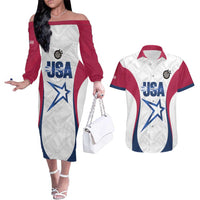 Custom United States Darts Couples Matching Off The Shoulder Long Sleeve Dress and Hawaiian Shirt Come On USA Curve Style