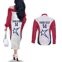 Custom United States Darts Couples Matching Off The Shoulder Long Sleeve Dress and Long Sleeve Button Shirt Come On USA Curve Style