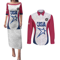 Custom United States Darts Couples Matching Puletasi and Long Sleeve Button Shirt Come On USA Curve Style