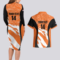 Custom Netherlands Darts Couples Matching Long Sleeve Bodycon Dress and Hawaiian Shirt Come On Holland