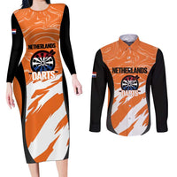 Custom Netherlands Darts Couples Matching Long Sleeve Bodycon Dress and Long Sleeve Button Shirt Come On Holland