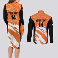 Custom Netherlands Darts Couples Matching Long Sleeve Bodycon Dress and Long Sleeve Button Shirt Come On Holland