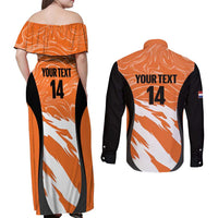 Custom Netherlands Darts Couples Matching Off Shoulder Maxi Dress and Long Sleeve Button Shirt Come On Holland