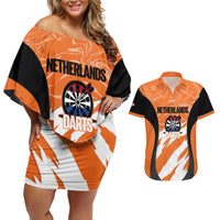 Custom Netherlands Darts Couples Matching Off Shoulder Short Dress and Hawaiian Shirt Come On Holland