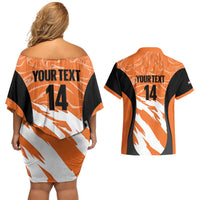 Custom Netherlands Darts Couples Matching Off Shoulder Short Dress and Hawaiian Shirt Come On Holland