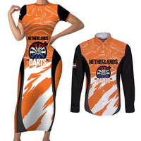 Custom Netherlands Darts Couples Matching Short Sleeve Bodycon Dress and Long Sleeve Button Shirt Come On Holland