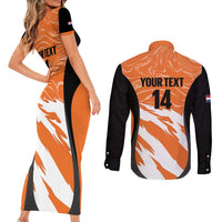Custom Netherlands Darts Couples Matching Short Sleeve Bodycon Dress and Long Sleeve Button Shirt Come On Holland