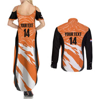 Custom Netherlands Darts Couples Matching Summer Maxi Dress and Long Sleeve Button Shirt Come On Holland