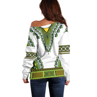 Africa Off Shoulder Sweater African Dashiki Royal Green Version - Wonder Print Shop