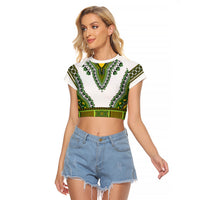 Africa Raglan Cropped T Shirt African Dashiki Royal Green Version - Wonder Print Shop