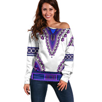 Africa Off Shoulder Sweater African Dashiki Royal Purple Version - Wonder Print Shop
