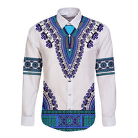 Africa Long Sleeve Button Shirt African Dashiki Royal Blue Version - Wonder Print Shop