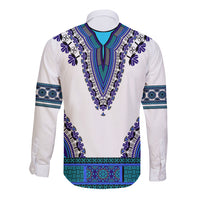 Africa Long Sleeve Button Shirt African Dashiki Royal Blue Version - Wonder Print Shop