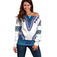 Africa Off Shoulder Sweater African Dashiki Royal Blue Version - Wonder Print Shop