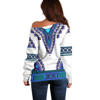 Africa Off Shoulder Sweater African Dashiki Royal Blue Version - Wonder Print Shop
