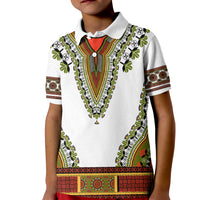 Kids white polo shirt with colorful dashiki print front and collar trim
