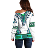 Africa Off Shoulder Sweater African Dashiki Royal Turquoise Version - Wonder Print Shop
