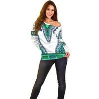 Africa Off Shoulder Sweater African Dashiki Royal Turquoise Version - Wonder Print Shop