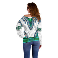 Africa Off Shoulder Sweater African Dashiki Royal Turquoise Version - Wonder Print Shop