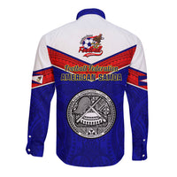 American Samoa Football Long Sleeve Button Shirt Polynesian Sporty Style - Wonder Print Shop