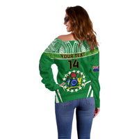 Personalised Cook Islands Football Off Shoulder Sweater Go Kuki Airani Polynesian Sporty Style - Wonder Print Shop